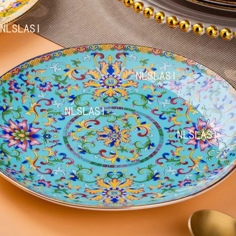 Assiette plate en céramique style palais Jingdezhen