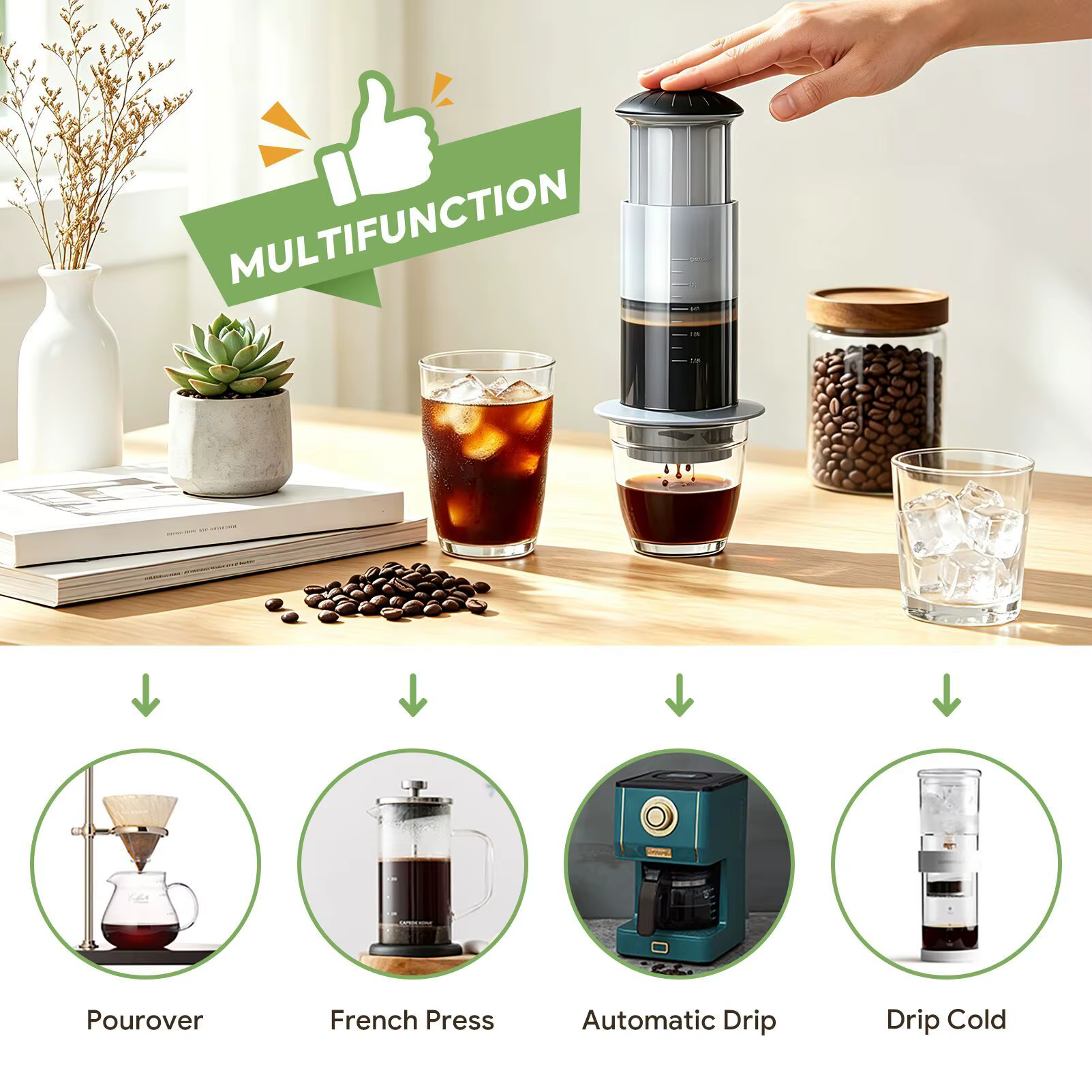 Nouvelle machine à café expresso portable de 300 ml, cafetière à piston française avec kit de filtres en papier, ensemble de bar pour AeroPress