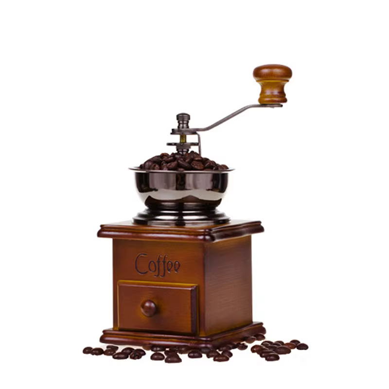 Moulin à café manuel vintage en bois, 1 pièce, manivelle, style classique