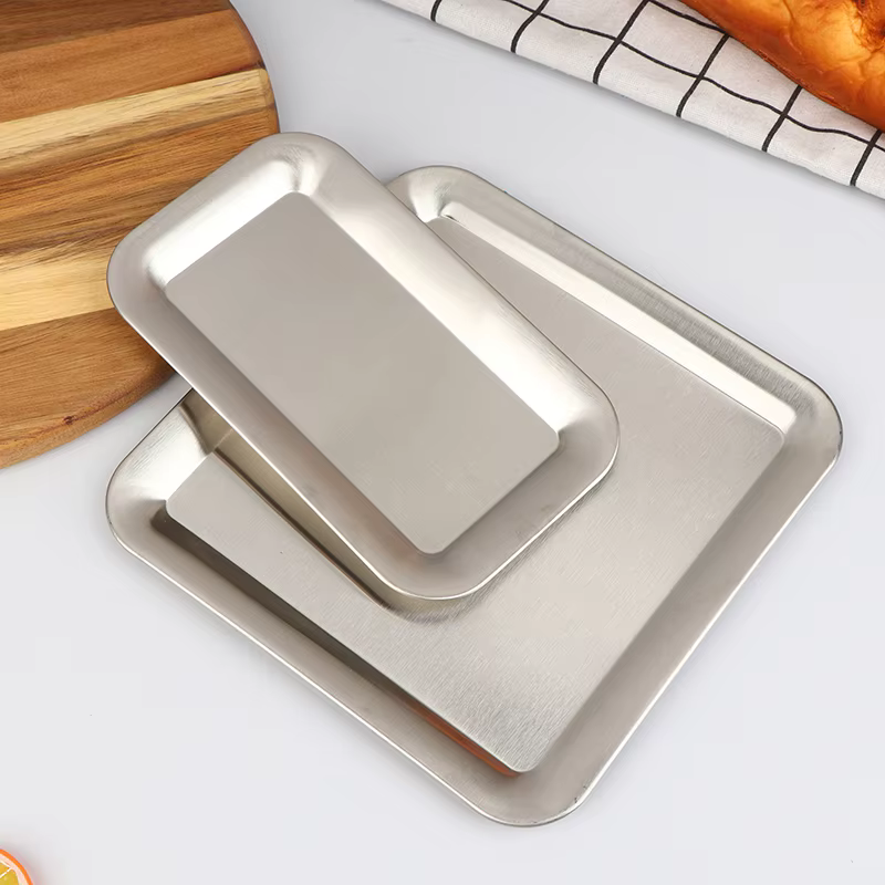 Plateau de service rectangulaire de luxe en acier inoxydable pour café