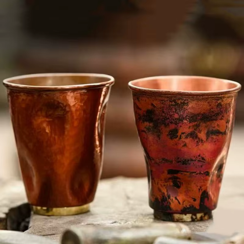 Tasse à café américaine en cuivre pur Vintage, tasse de boisson de bière de thé à Texture de forme irrégulière, vaisselle de tasse de thé à côtés droits