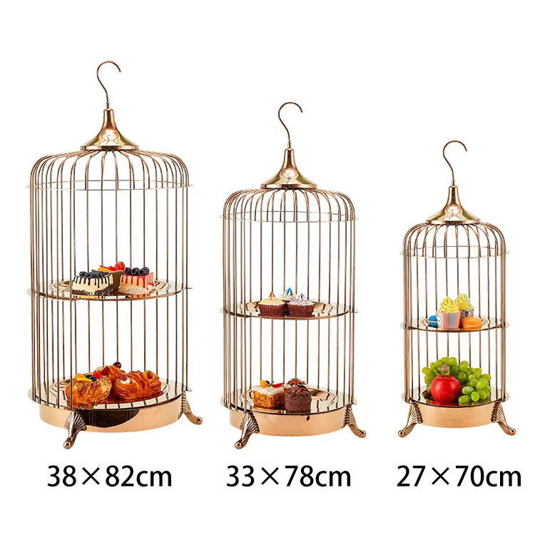 Restauration thé de l'après-midi Buffet doré support à desserts cage à oiseaux gâteau présentoir alimentaire