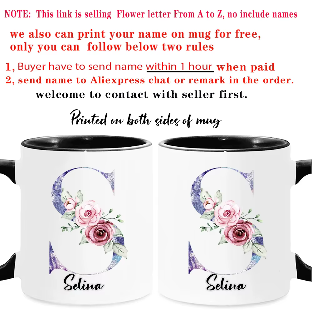 Tasse à café florale personnalisée avec nom