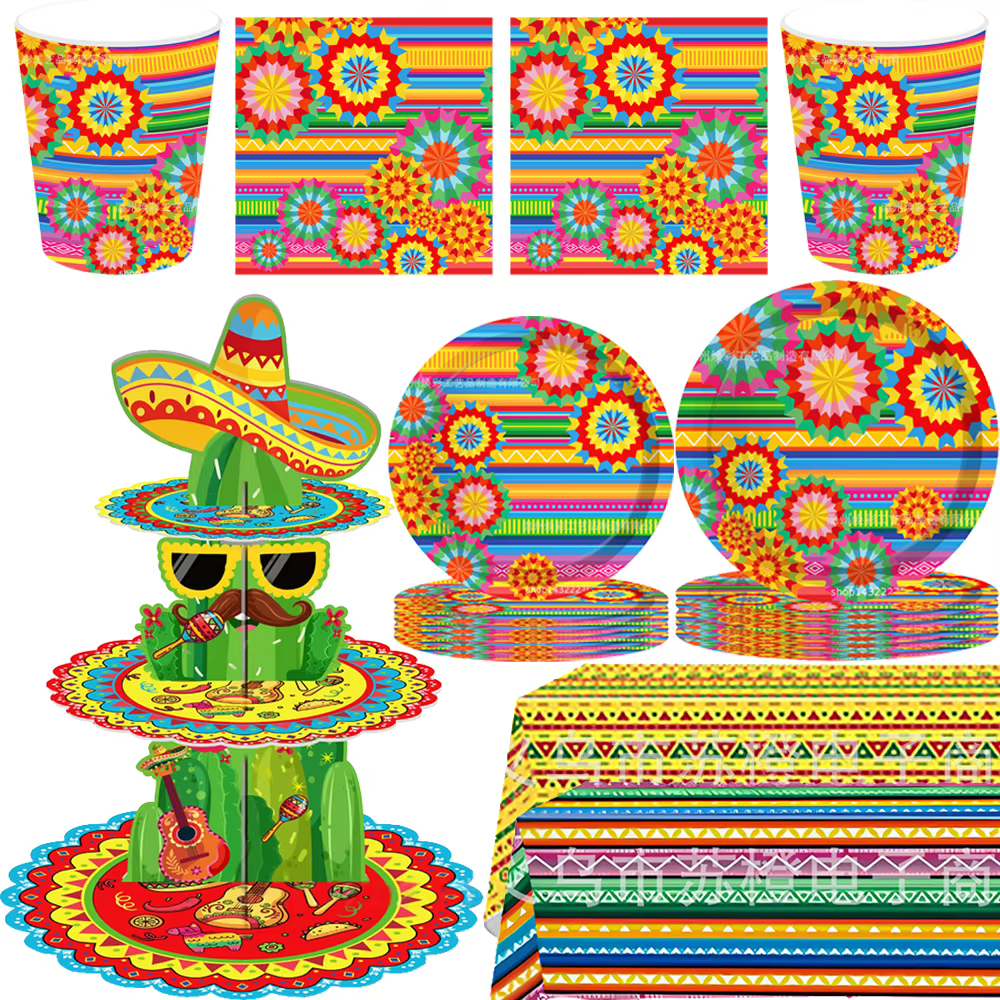 Cinco De Mayo Fiesta vaisselle assiettes serviette nappe support à gâteau mexique Taco carnaval coloré décoration De fête d'anniversaire