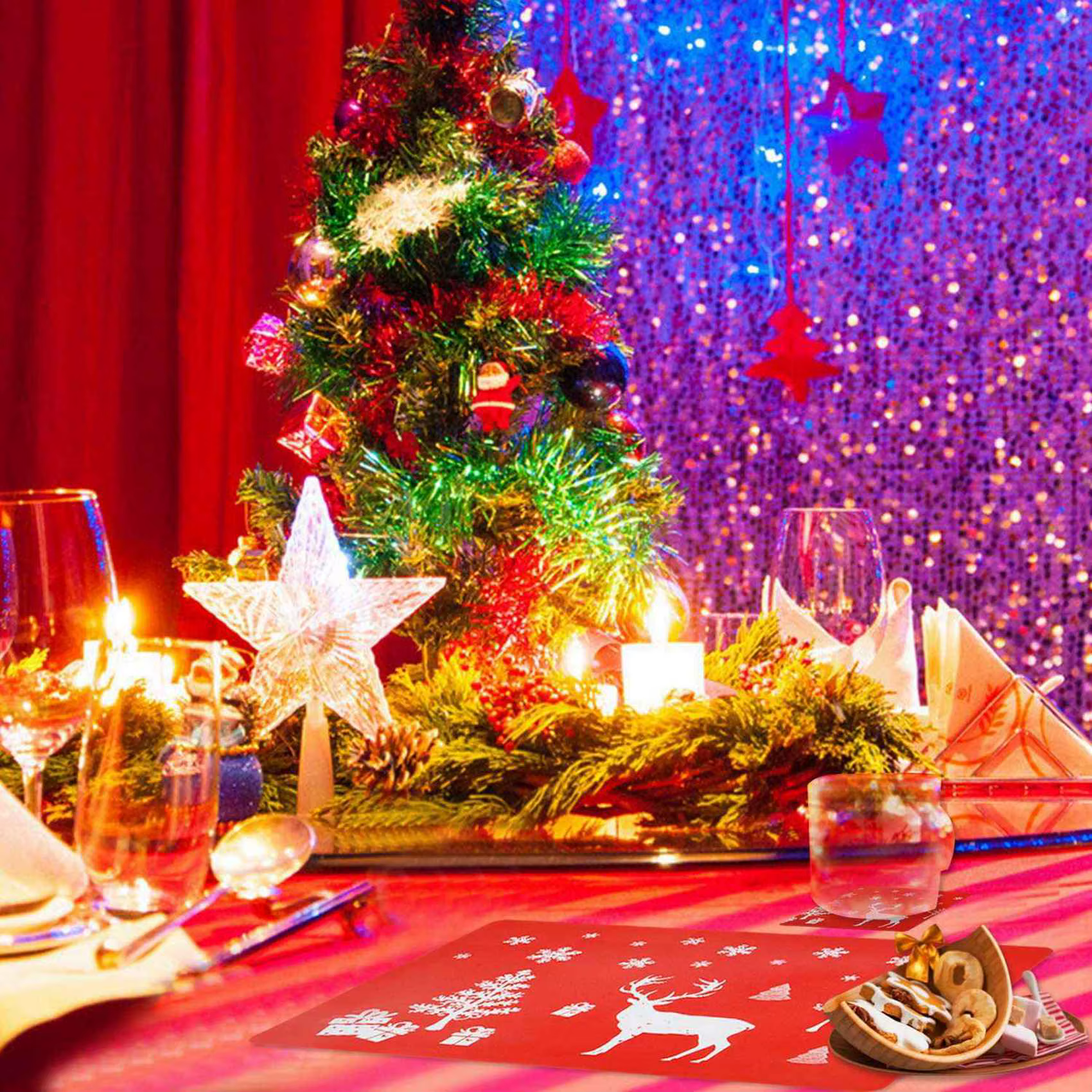Toile de noël lavable, ensembles de 12 napperons et 12 tasses