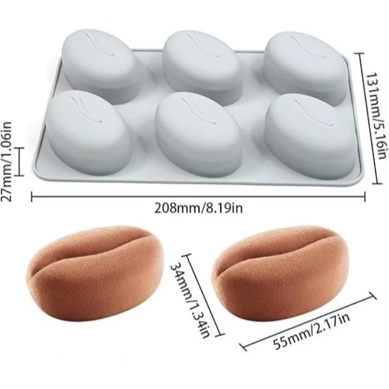 Moule en silicone à 6 cavités en forme de grains de café