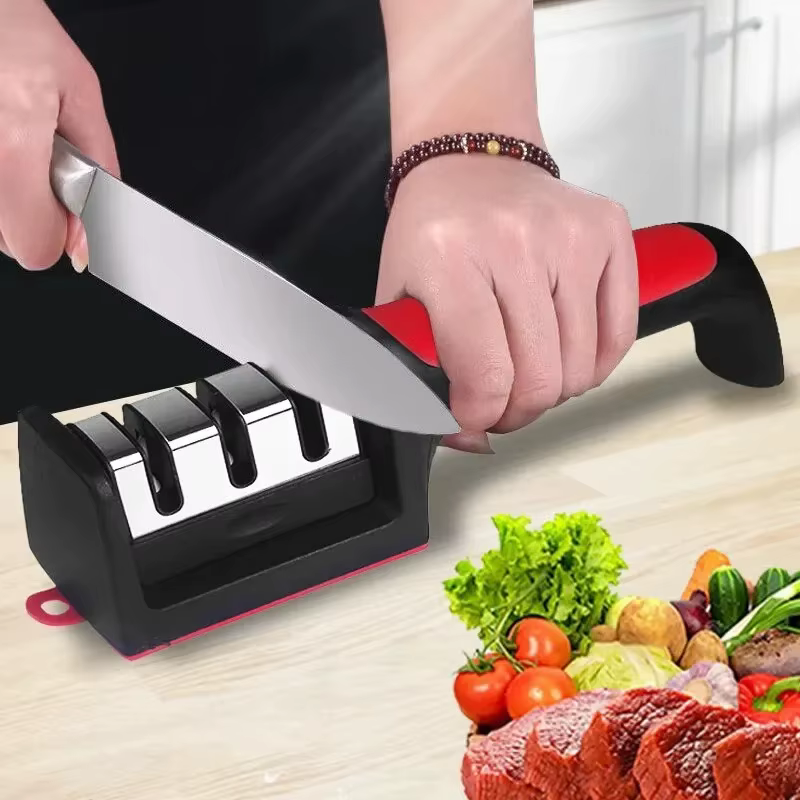 Aiguiseur de couteaux manuel - Outil de cuisine avec fentes d'affûtage multi-étapes