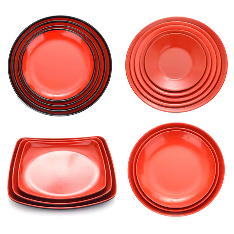 Assiette ronde en mélamine rouge