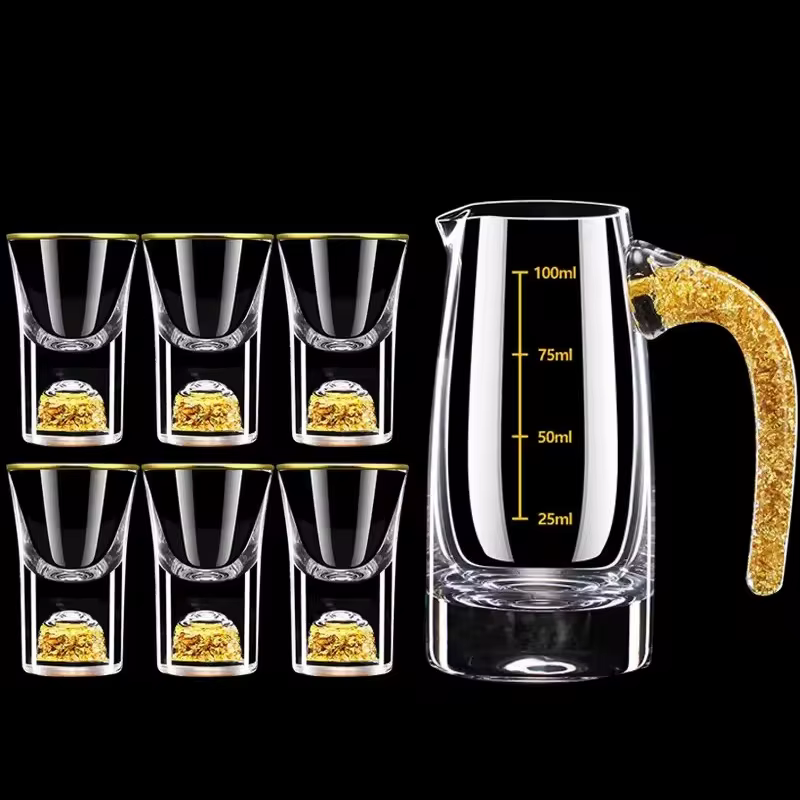 PIGE HOME 7 pièces verres à Shot en feuille d'or distributeur de verre à vin blanc cristal Baijiu Maotai petit