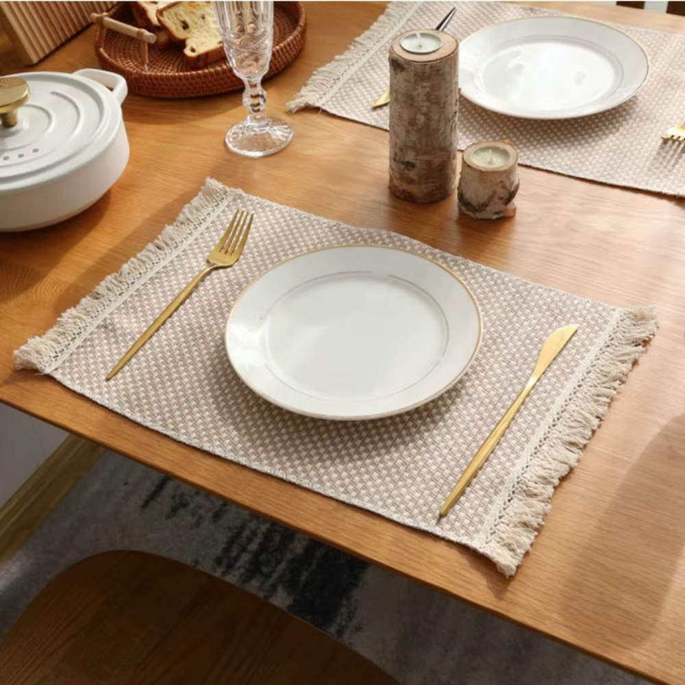 Napperons en lin kaki, tapis de Table à dîner avec dentelle