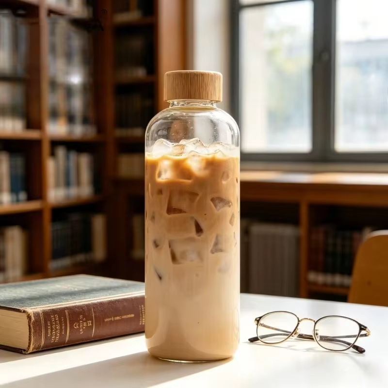 1 bouteille en verre borosilicate avec couvercles en bambou