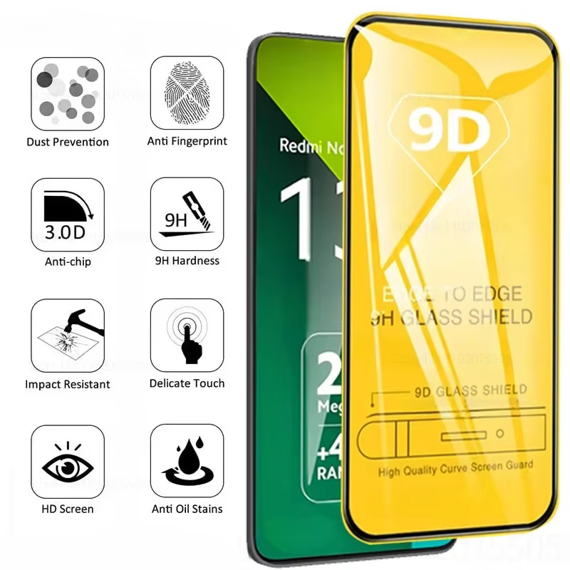 4 pièces 9D couverture complète verre trempé pour Redmi Note 14 13 Pro Plus 12 11 Pro 14S 12S protecteur d'écran pour Redmi 14R 13C 12C 10A 9A