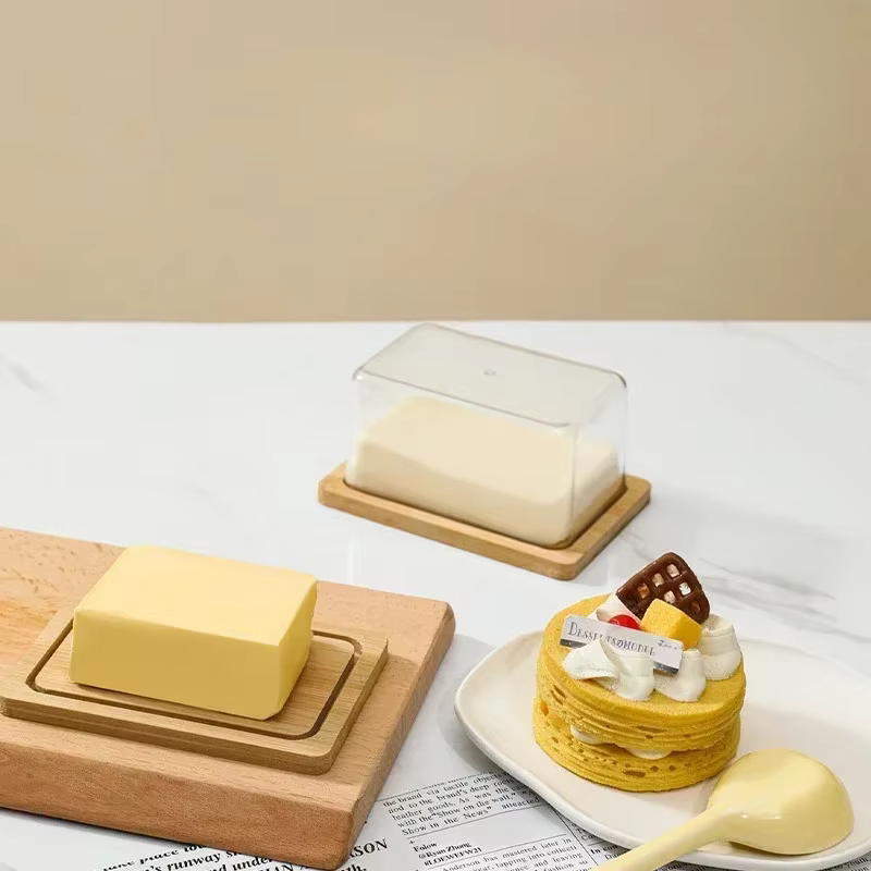 Plateau à beurre en bambou pour comptoir avec couvercle en acrylique transparent, boîte de rangement pour beurre de cuisine nordique, vaisselle à beurre YU