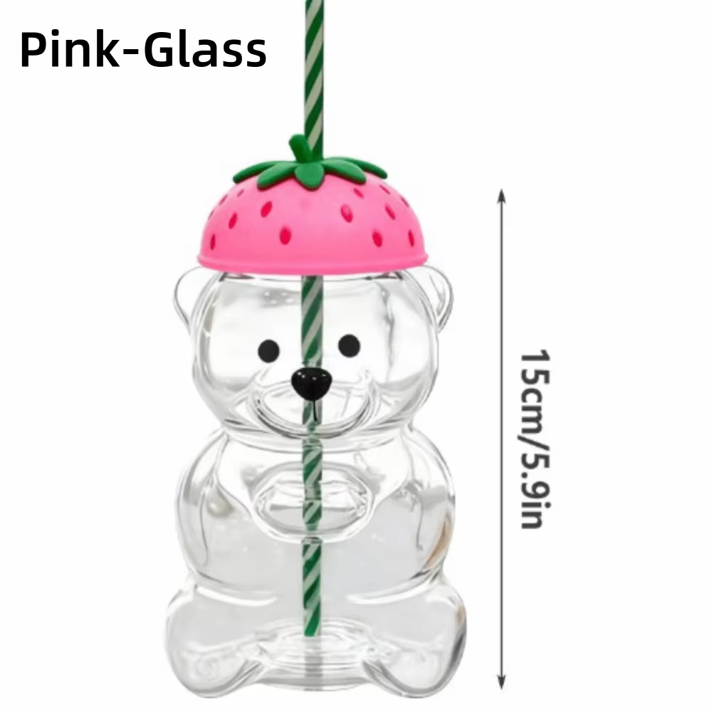 Tasse en verre ours 2025 mignonne transparente avec couvercle