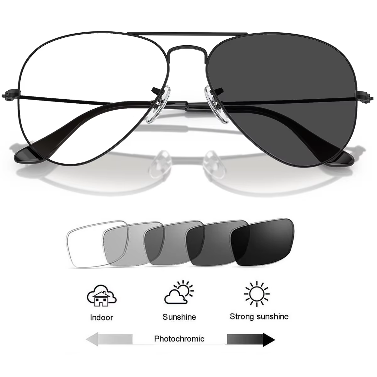 Lunettes de lecture photochromiques multifocales progressives, style aviateur à grande monture élégante, vision claire, confortables à porter, adaptées aux hommes et aux femmes.
