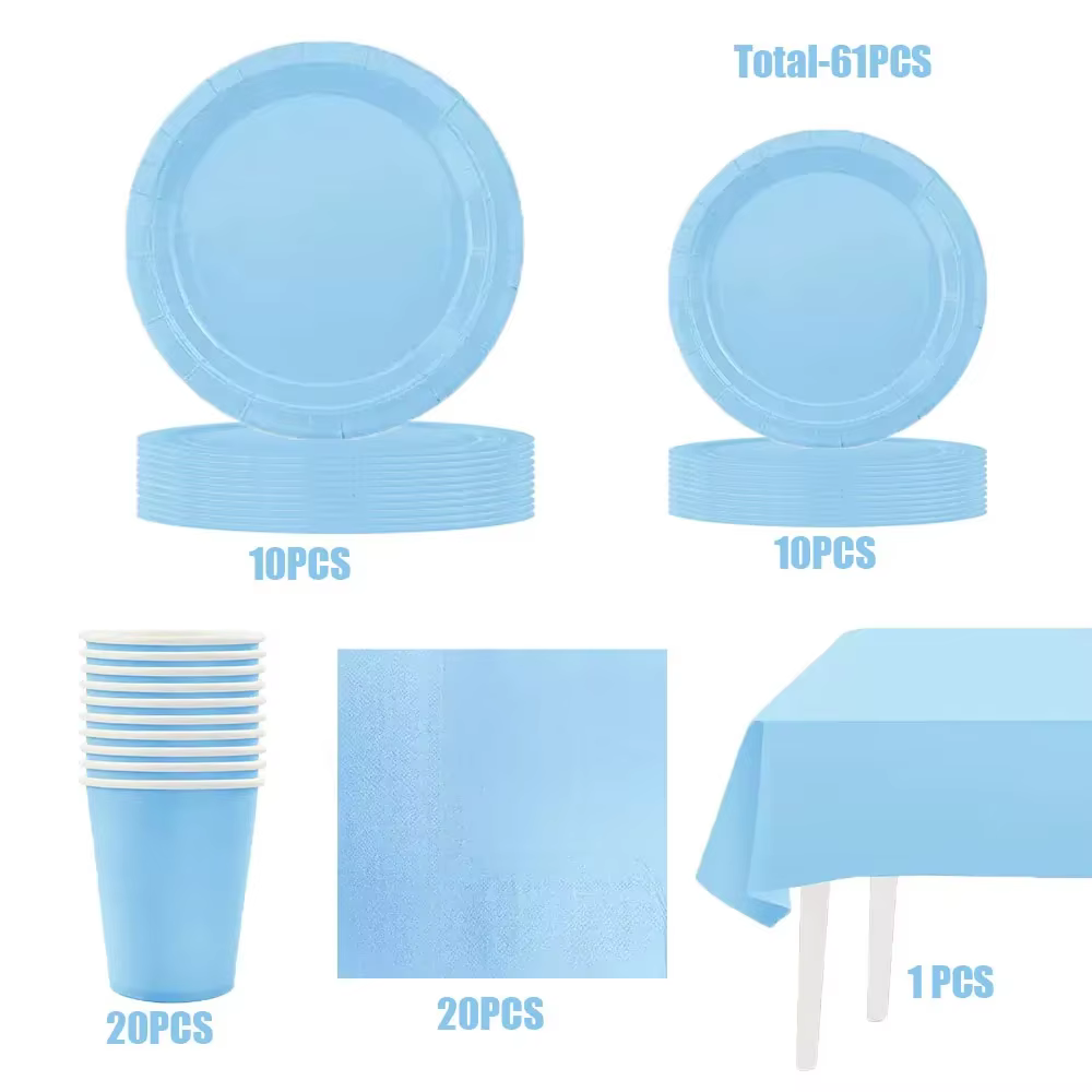 Vaisselle Jetable Bleu Clair Assiettes En Papier Tasses Serviettes Pour Garçon Baby Shower Fête D'anniversaire Décoration Révélation De Genre Baptême Fournitures De Table Pastel Élégant