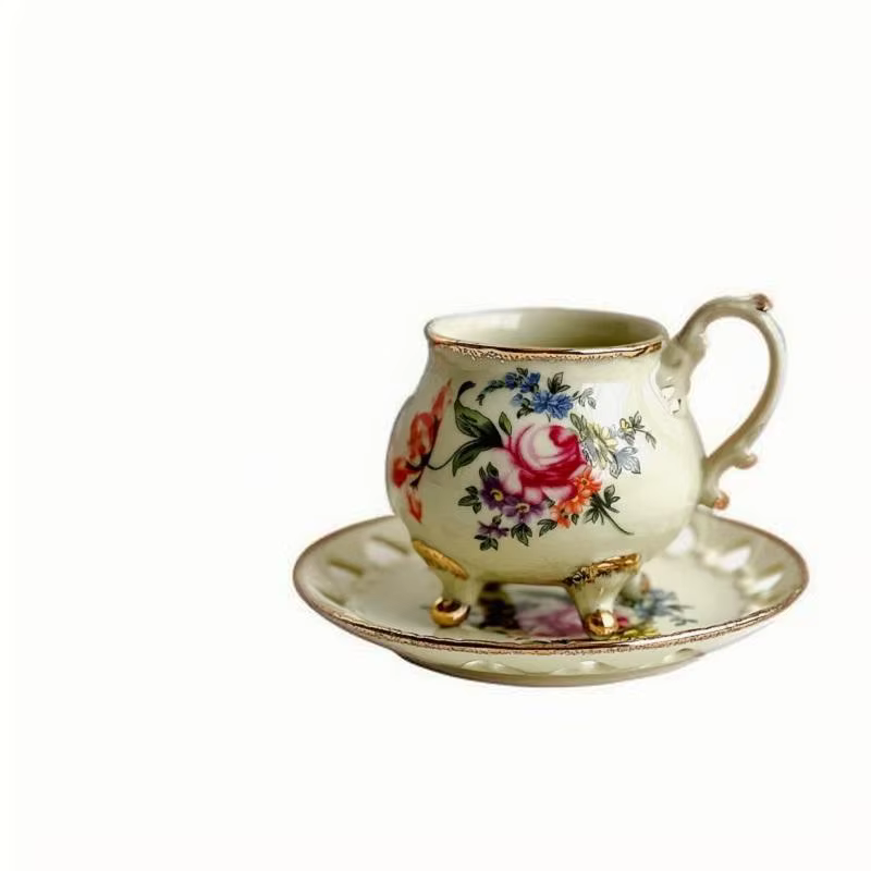 Tasse florale à quatre pattes de style cour rétro