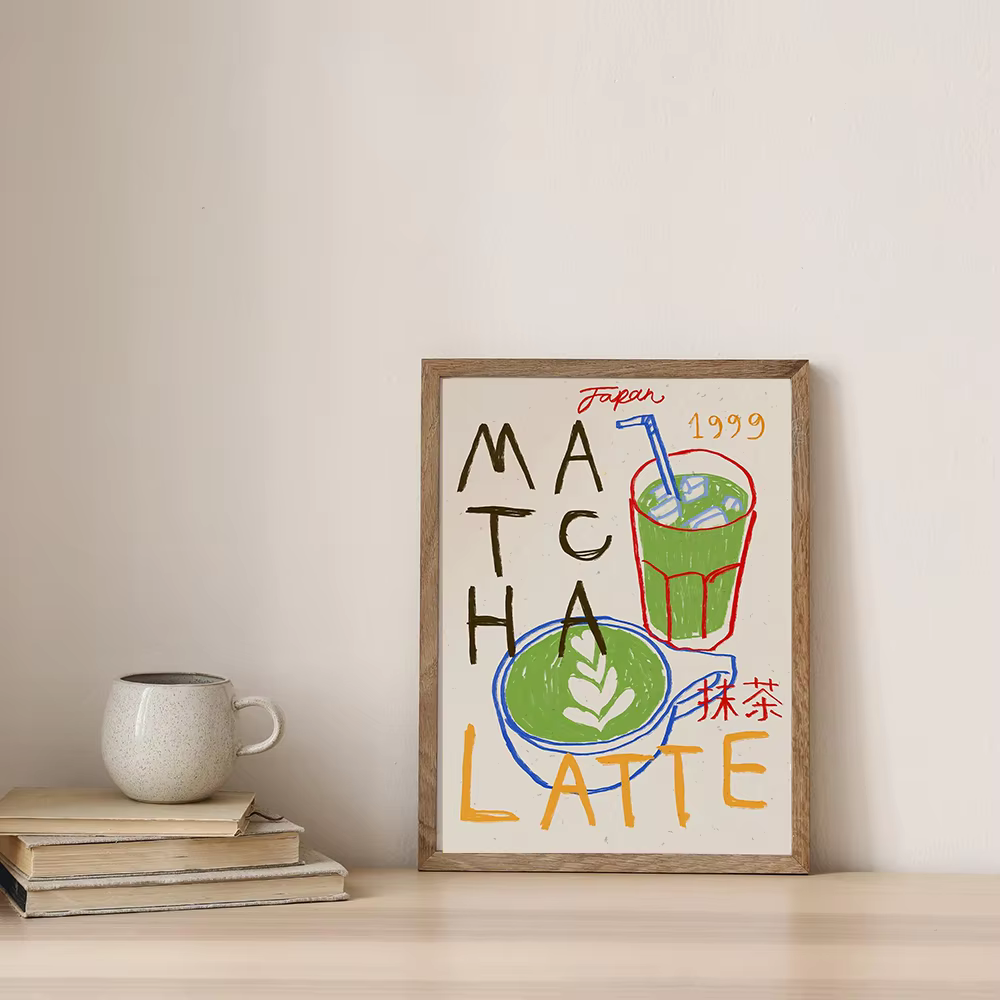 Affiche imprimée de tasses à café multicolores