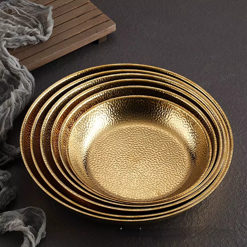 Assiette ronde en acier inoxydable doré
