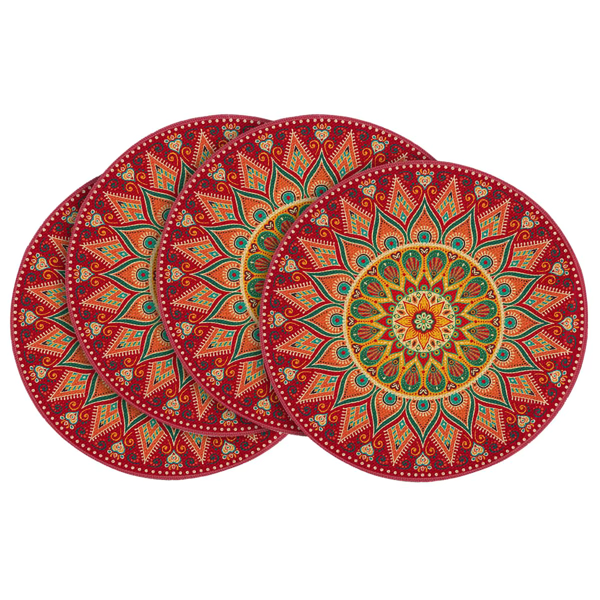 Ensemble de 4 sets de table ronds Mandala rouge, tapis de table de ferme de printemps saisonnier pour la décoration de salle à manger de cuisine de fête
