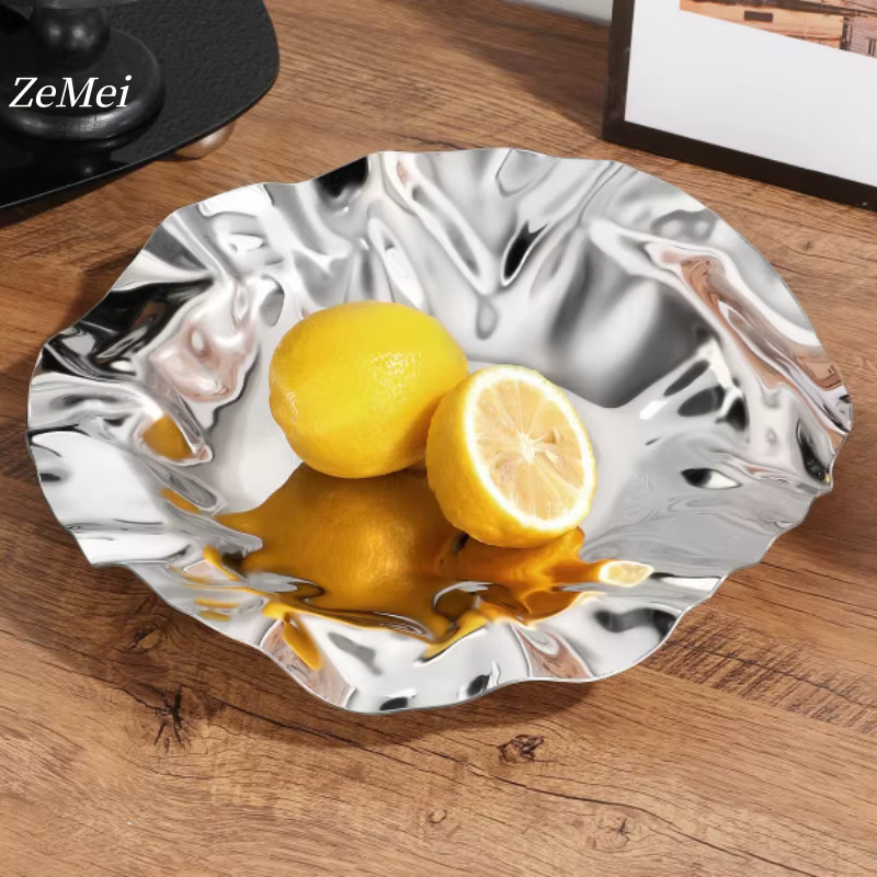 Assiette à fruits de style européen en forme de cercle avec des ondulations