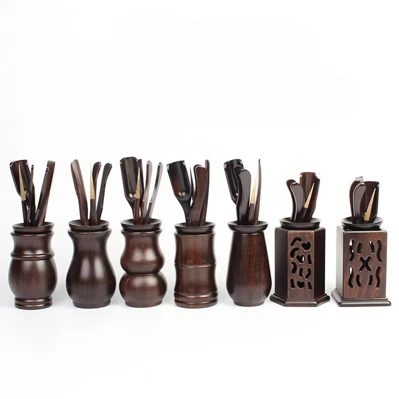 Cérémonie du thé Six messieurs ensemble service à thé chinois accessoires ébène thé faisant des outils pince à thé en bois massif cuillère thé Art décoration