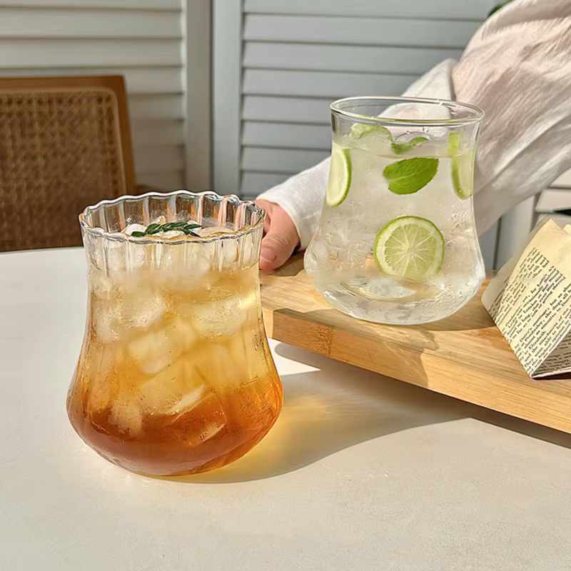 INS tasses en verre Transparent rayure créative tasse à café froid jus de glace Cocktail