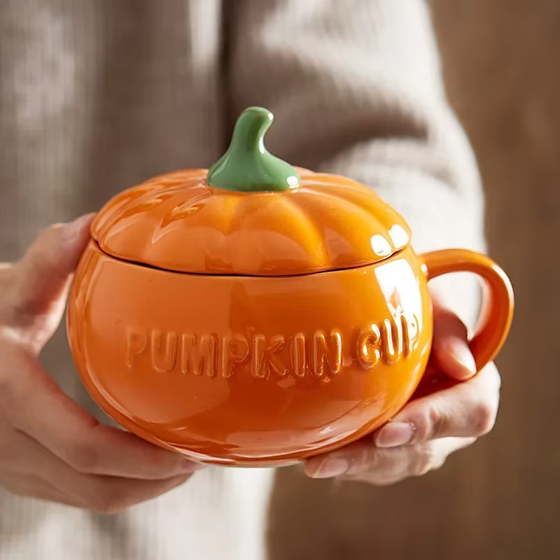 Tasse Citrouille en Céramique avec Couvercle et Cuillère