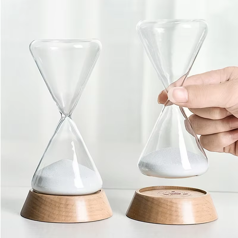 Nouveau sablier de temps de gouttelette de verre nordique avec Base en bois décoration de la maison artisanat cadeau