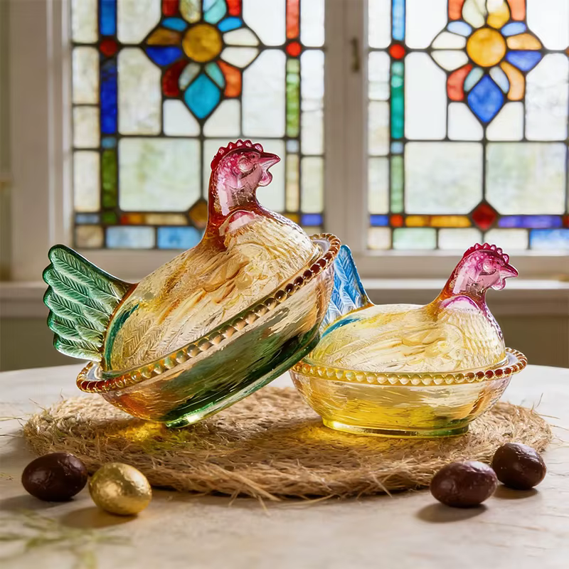 Plat en verre, coupelle à bonbons en cristal avec couvercle