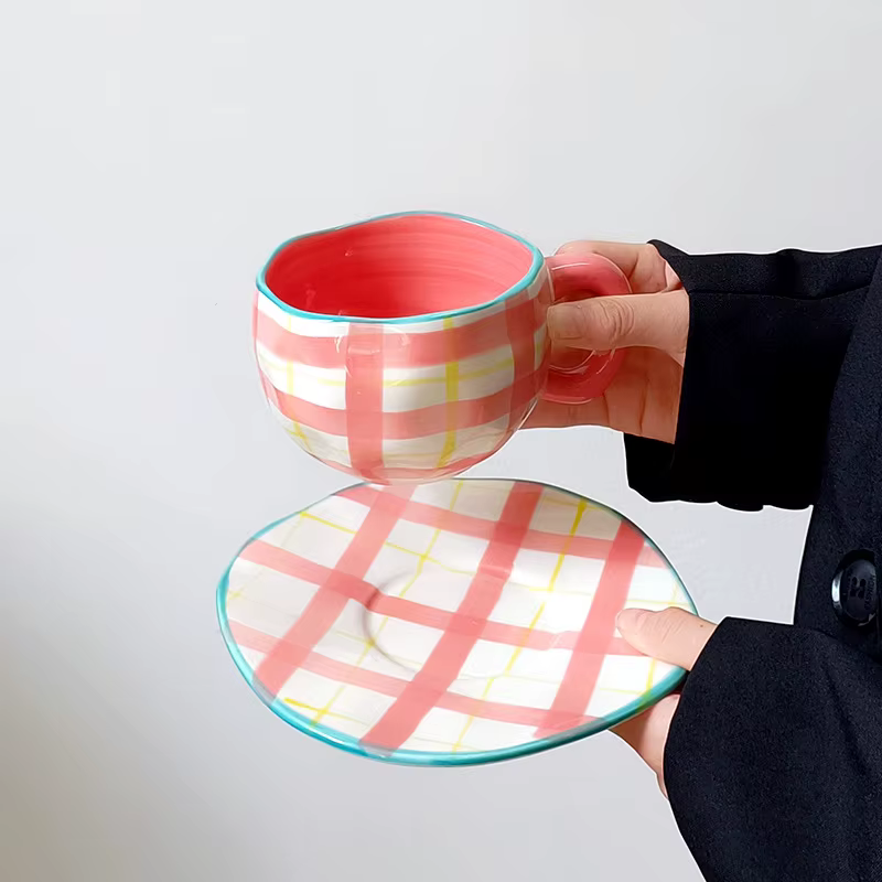 Style coréen mignon arc café tasse en céramique assiette ensemble créatif Vintage peint à la main ménage bureau lait petit déjeuner tasses d'eau nouveau