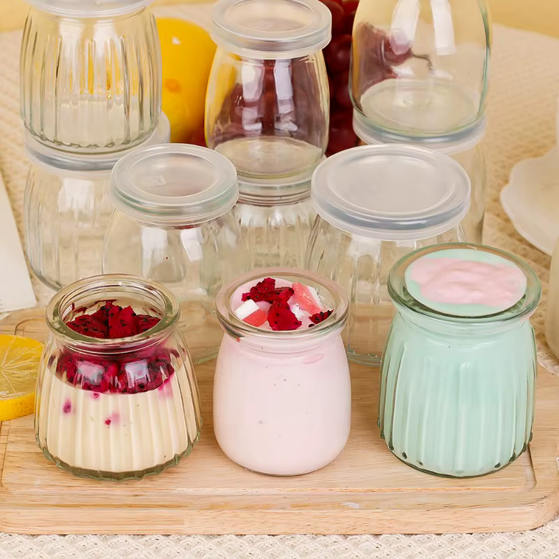Bouteille en verre de Pudding avec couvercles PE