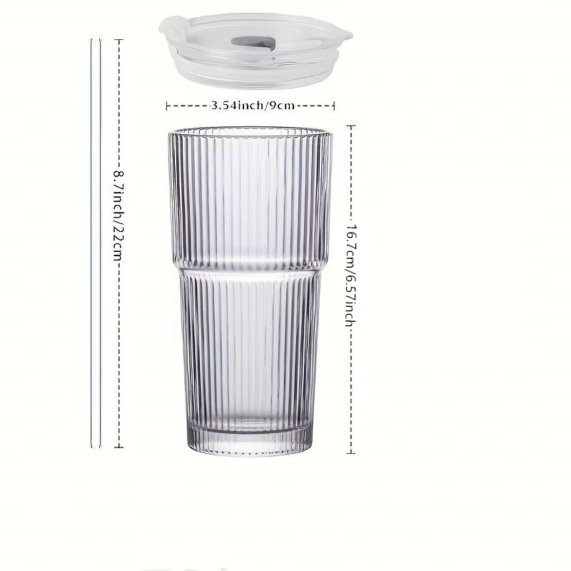 Tasse à café en verre à rayures de grande capacité