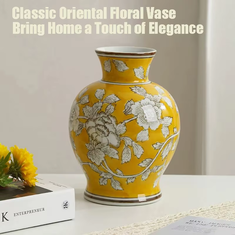 Vase en céramique florale orientale · 5 couleurs · Style chinois vintage · Décoration d'intérieur élégante · Cadeau pour table de salon