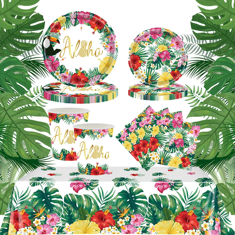 Vaisselle jetable pour fête hawaïenne Luau
