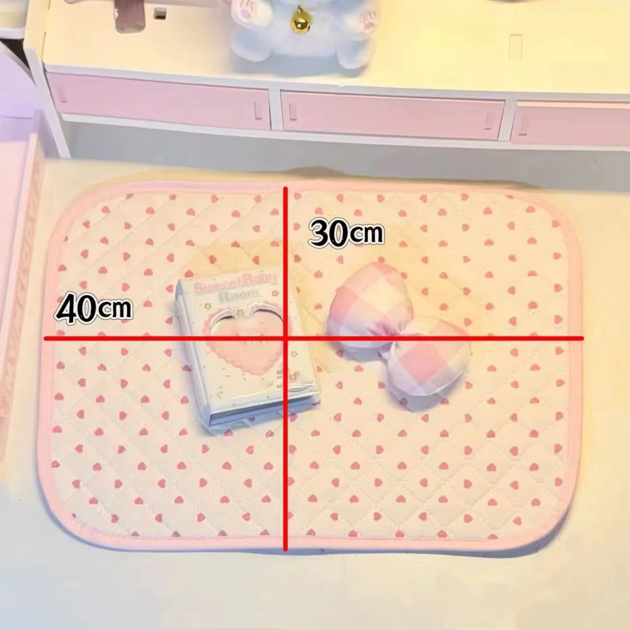 Nouveau Set de Table Matelassé Rose Mignon Japonais Thème Amour