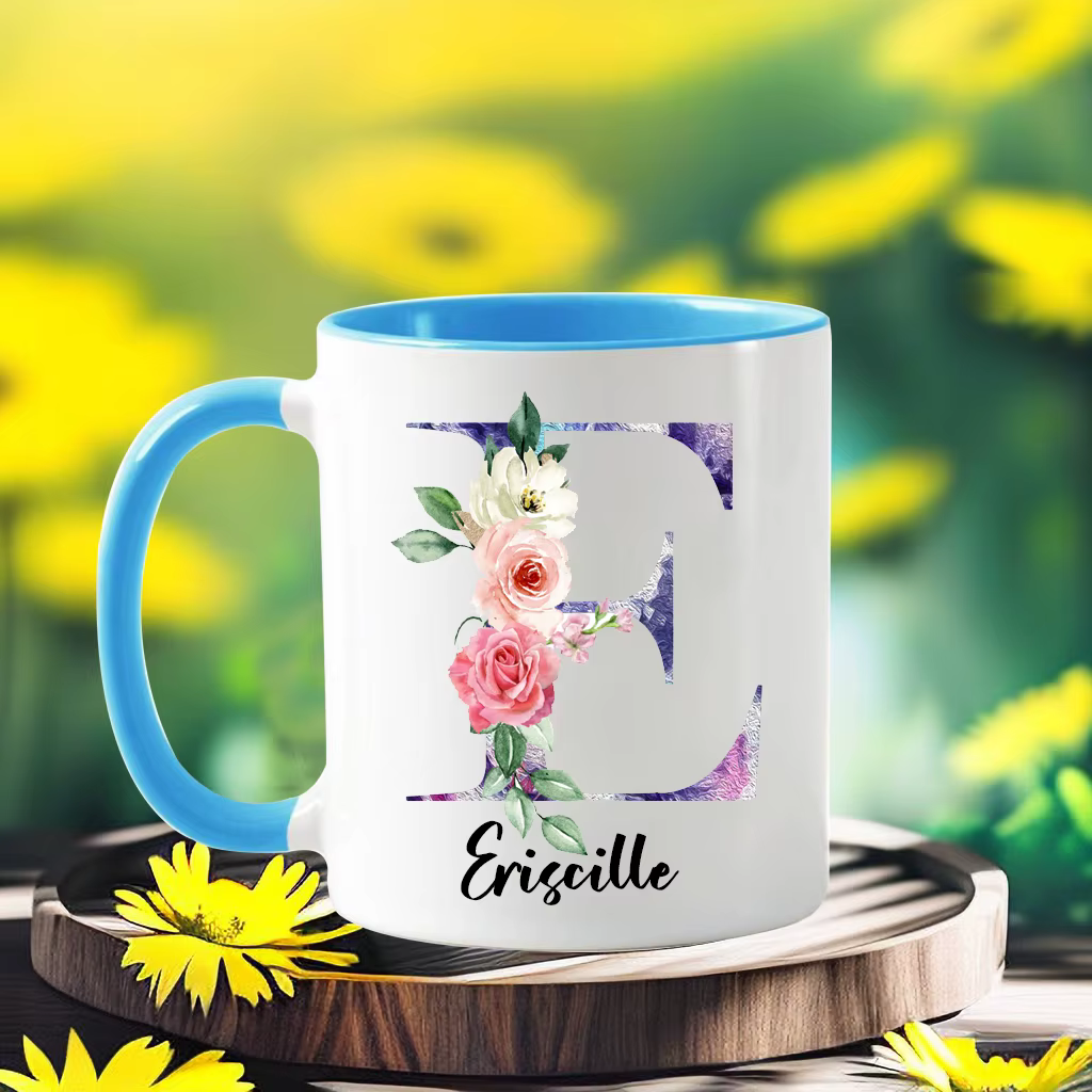 Tasse à café florale personnalisée avec nom