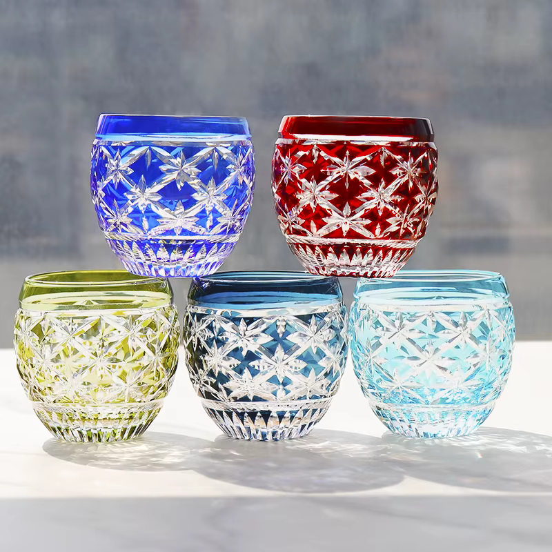 Verres à shot en cristal coloré Edo Kiriko japonais
