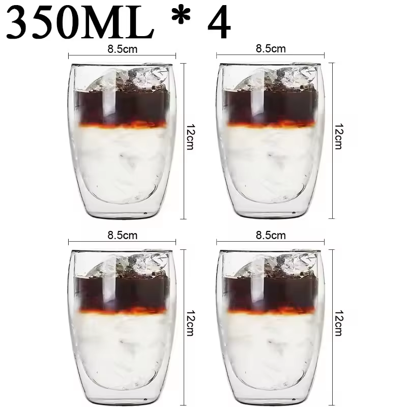 2/4/6 pièces tasses à expresso en verre thermique isolé à Double paroi 350ml tasse à café