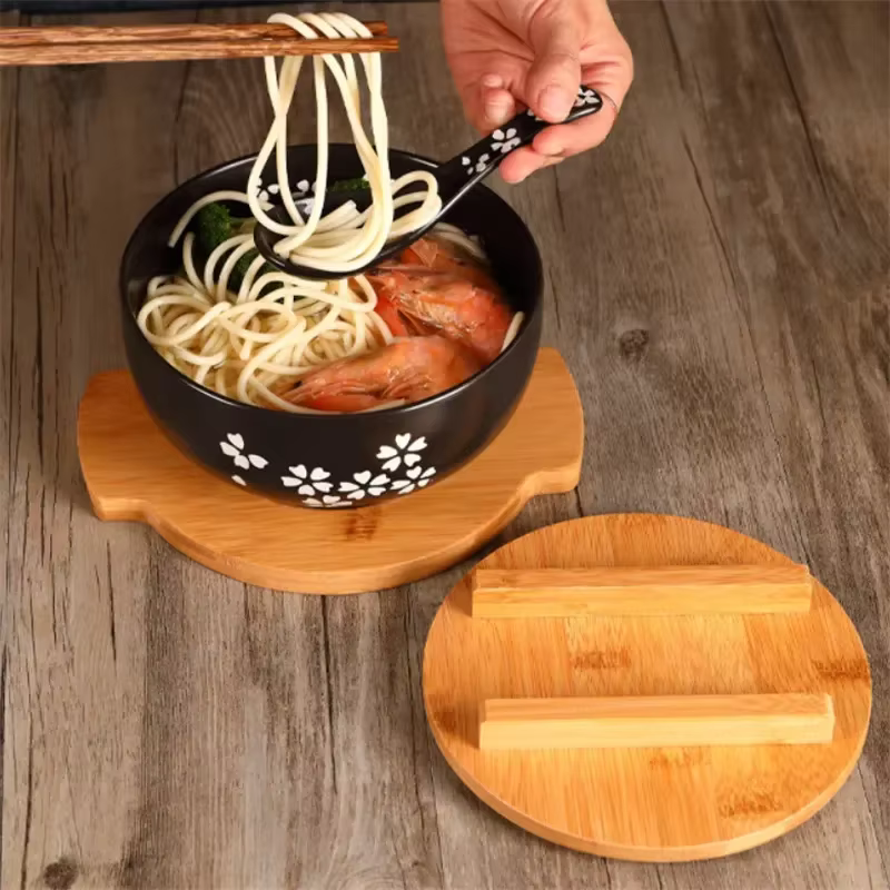 Bol à nouilles de riz de Style japonais avec couvercle