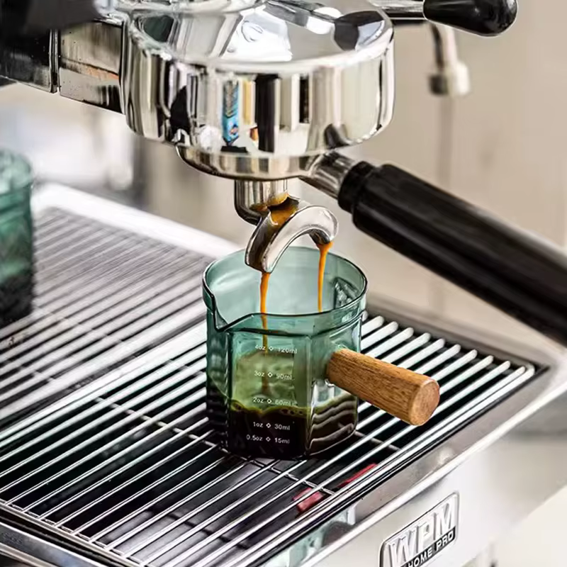 YWDL Tasse à mesurer en verre pour expresso 120 ml avec poignée en bois