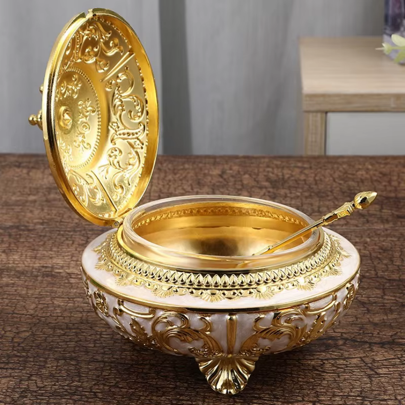 Pot de grains de café, alliage de fleurs gravées avec couvercle