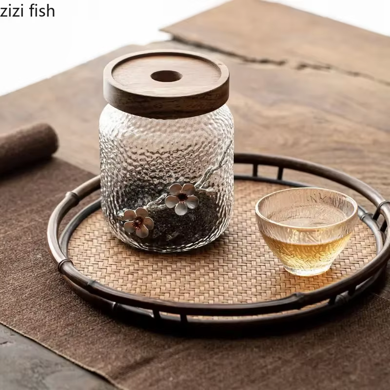 Bocal de rangement en verre à motif de marteau
