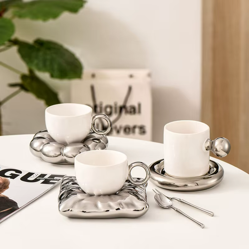 Ahunderjiaz-Tasse à café en céramique argent nordique