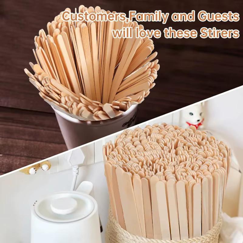 100 pièces café remuer bâtons jetables en bois naturel agitateurs
