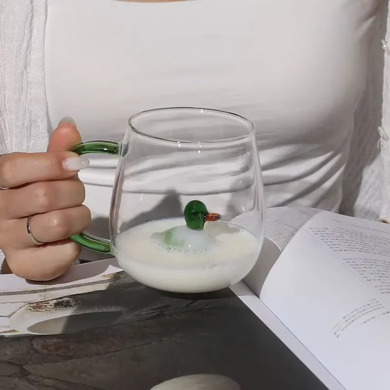 Tasse en verre borosilicate simple couche en forme d'animal de dessin animé