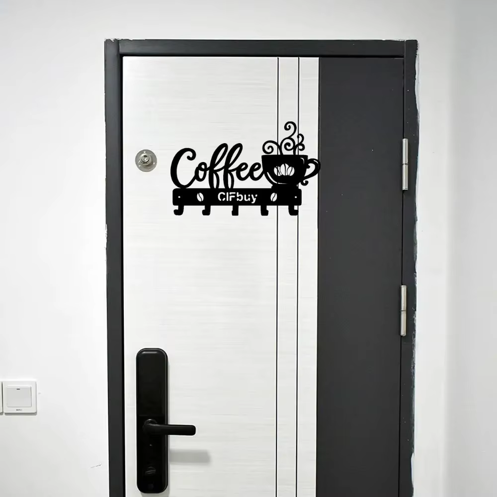 Art mural en métal rustique avec signe de tasse de café et crochets