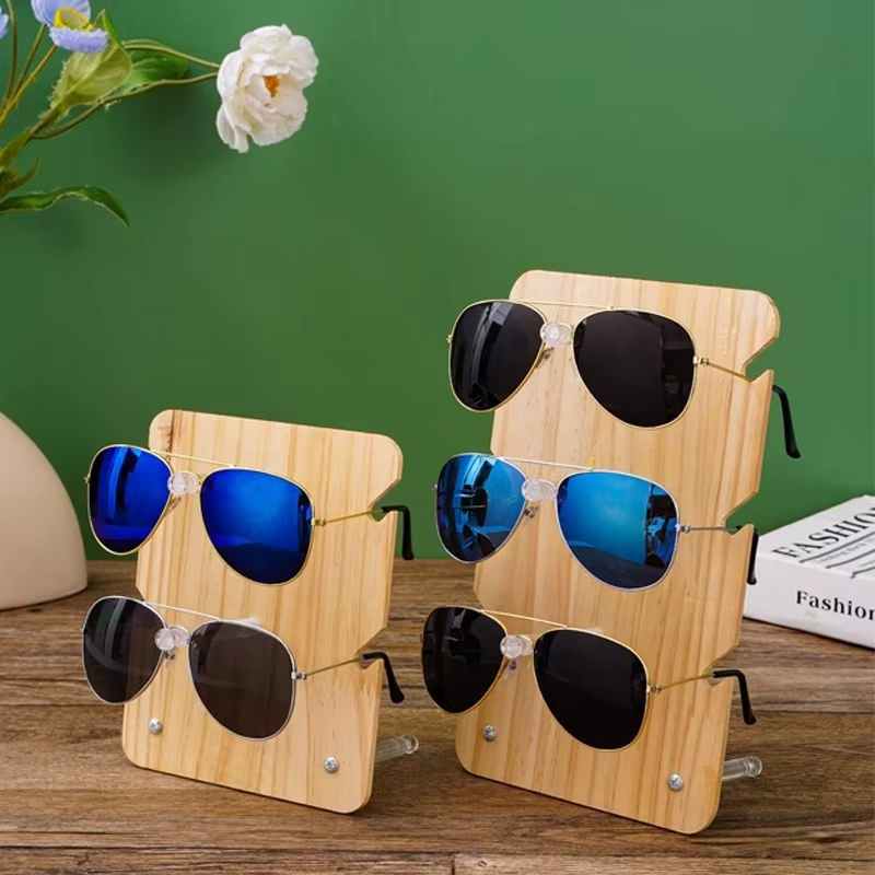 Panneau en bois avec présentoir de lunettes en bois acrylique transparent, support de rangement multicouche pour lunettes de soleil, présentoir de rangement pour lunettes de maison
