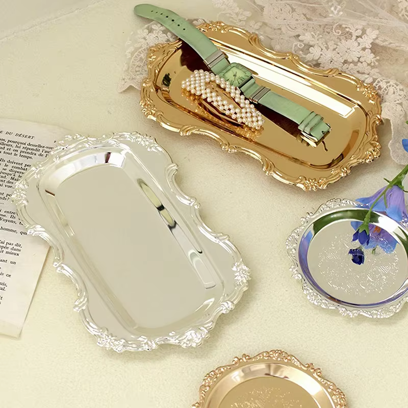 Plateau de service Vintage en acier inoxydable