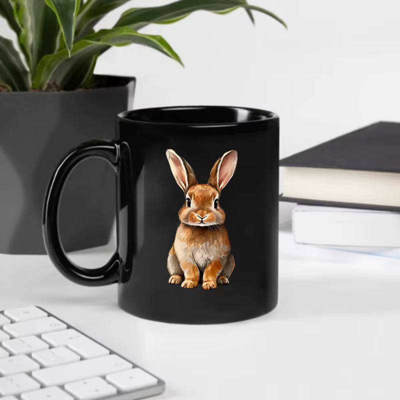 La tasse à café en céramique imprimé animal lapin noir convient à la maison